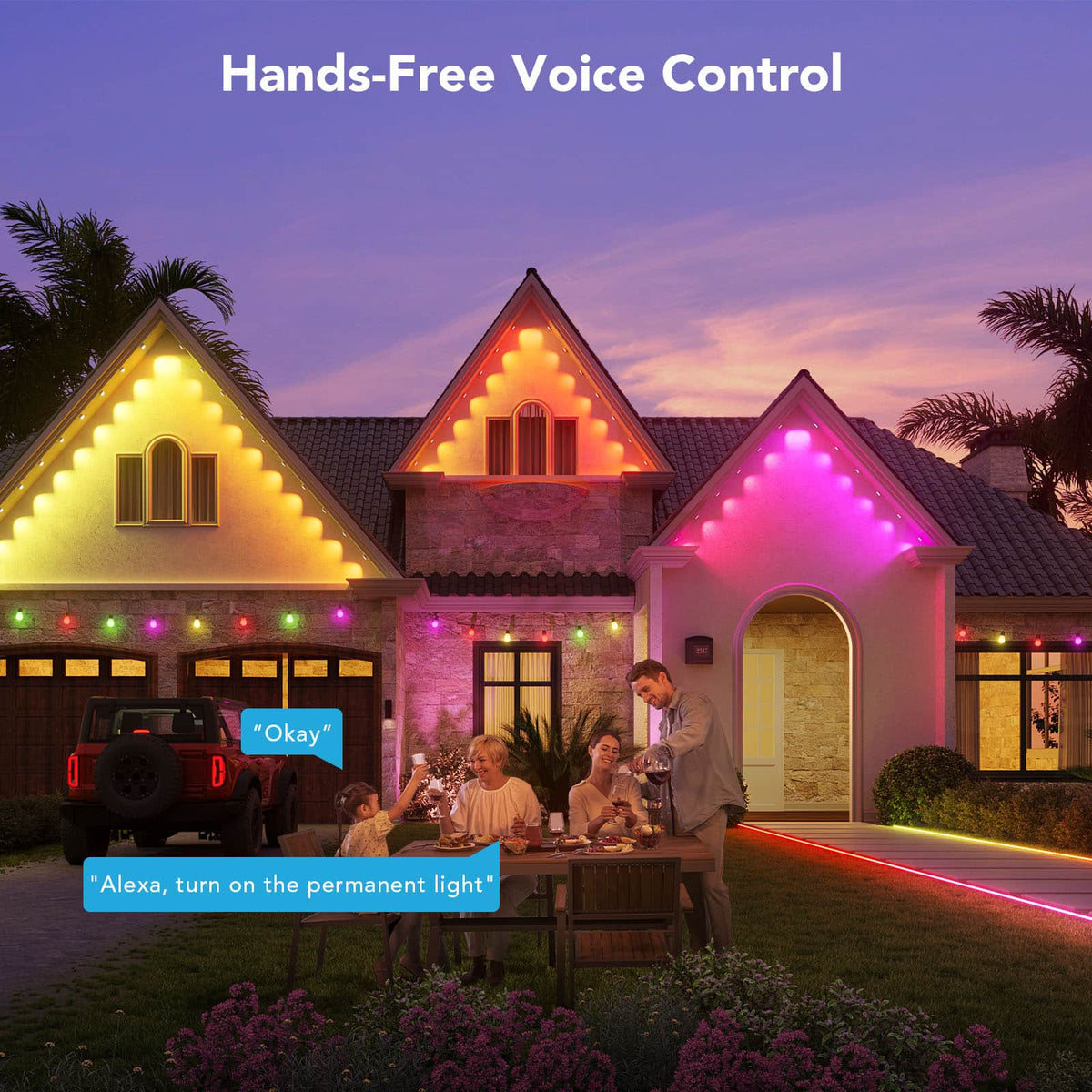 Govee - Wi-Fi RGBIC Outdoor Permanent String Lights 100ft - Black
