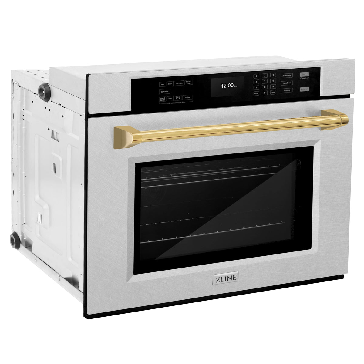 ZLINE - 30 in. Autograph Wall Oven w/ Air Fry w/ Gold Handle - Satin Stainless Steel