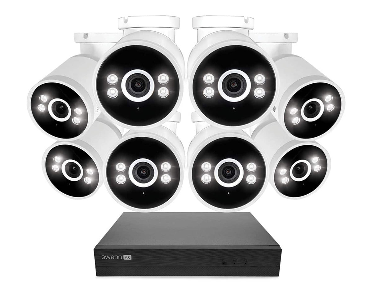 Swann - AdvancedX Wired NVR 4K Security Camera System 16 CH, 8 PoE Outdoor Cameras, 2TB, Color Night Vision, Motion Detect - White