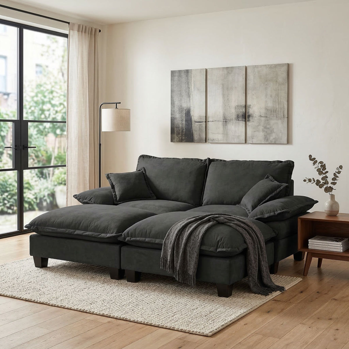 Sofá seccional modular con otomana y cojines móviles