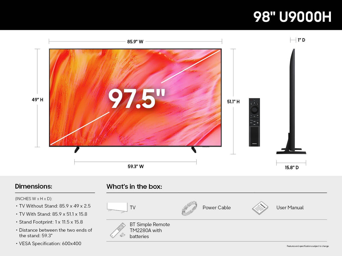 Samsung - 98” Class U9000H Series Crystal UHD 4K Smart Tizen TV (2026)