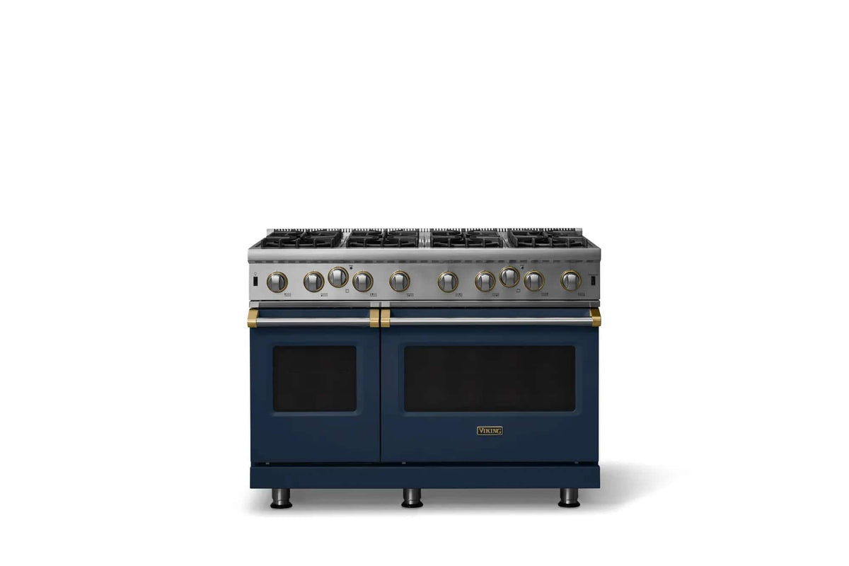 Viking - 48 in. Wide 8 Burner Pro 5 Series 6.1 Cu. Ft. Freestanding LP Gas Convection Range - Slate Blue w. Brushed Brass - Slate Blue