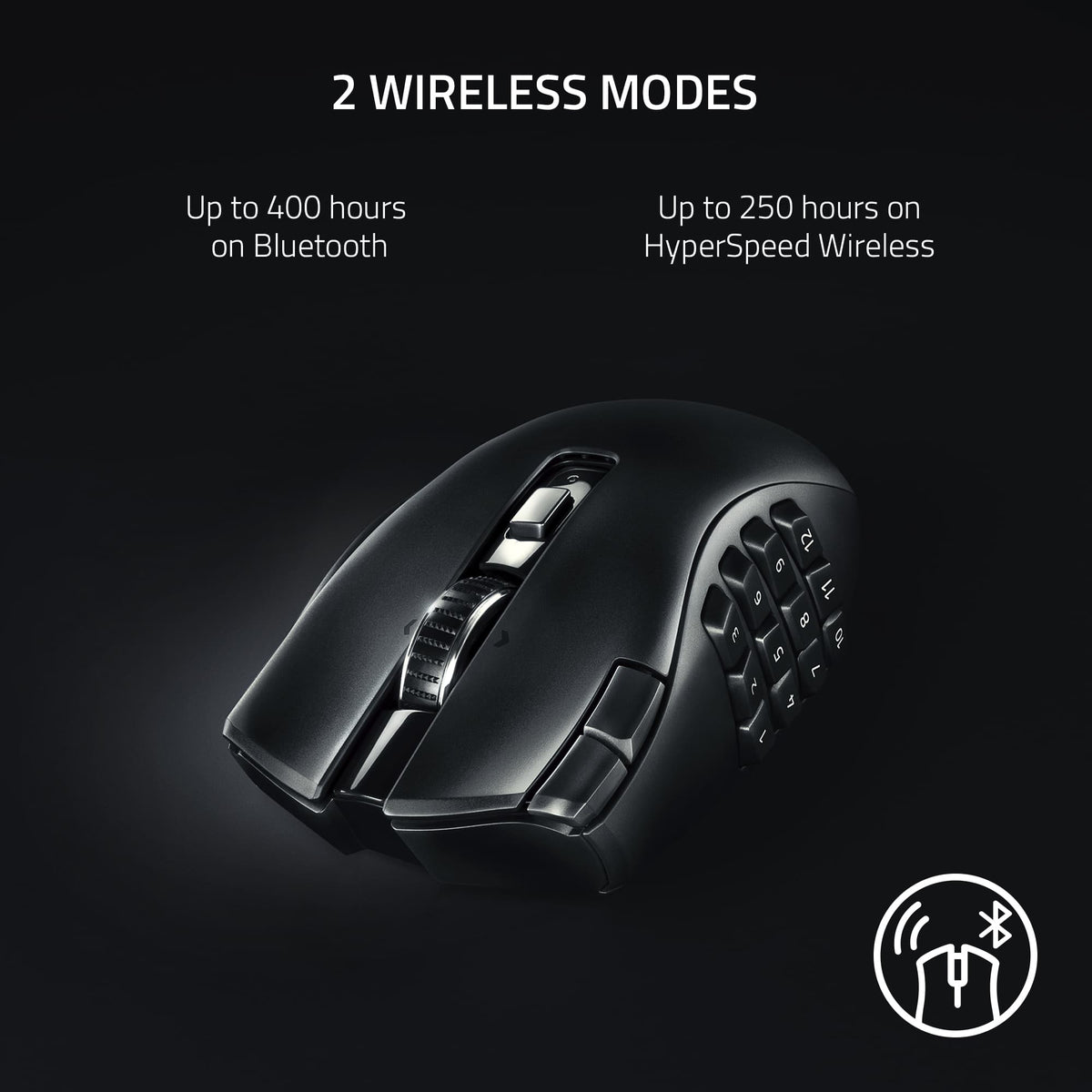 Razer - Naga V2 HyperSpeed MMO Optical Gaming Mouse with 19 Programmable Buttons - Wireless - Black