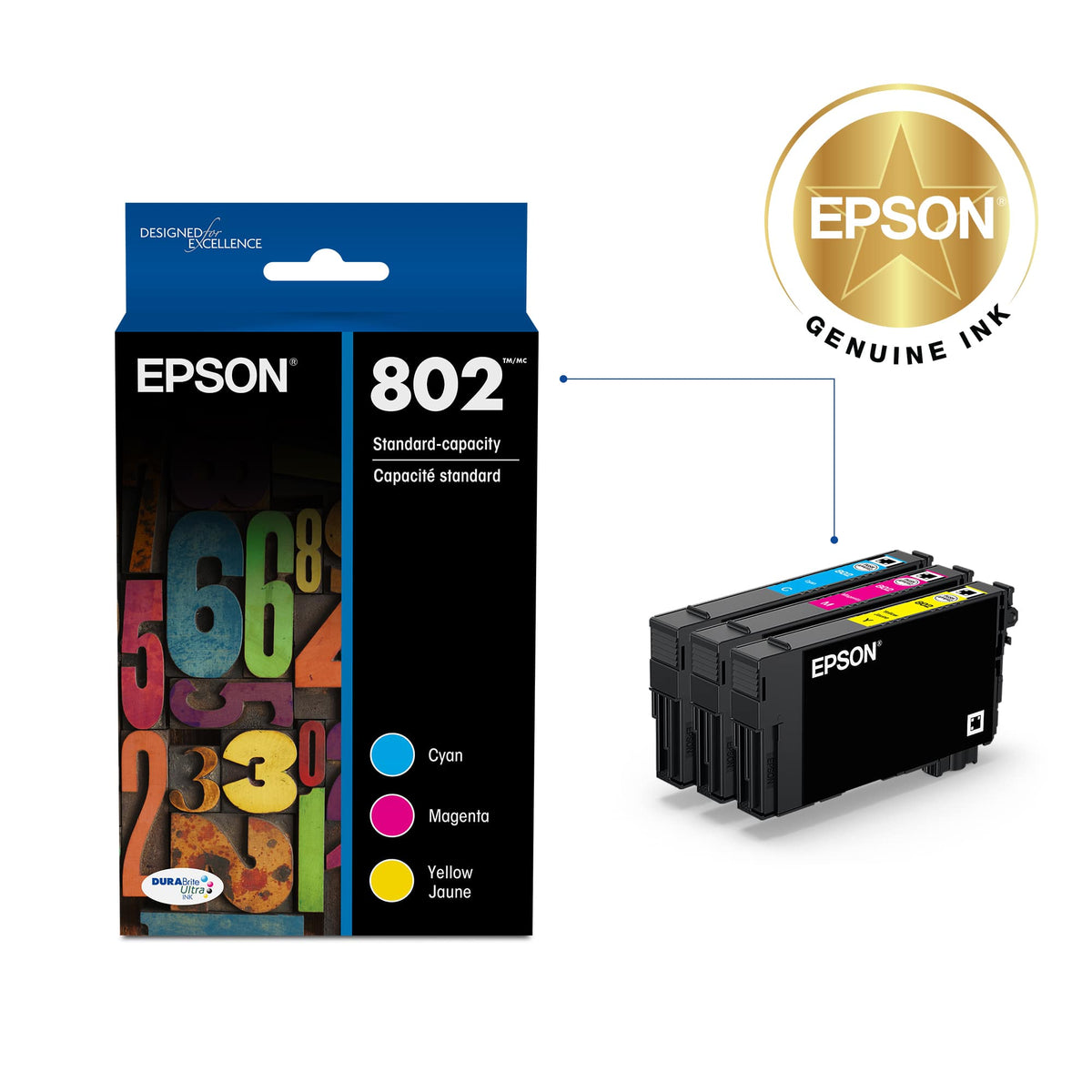 Epson - 802 Standard Capacity Ink Cartridges - Cyan/Magenta/Yellow