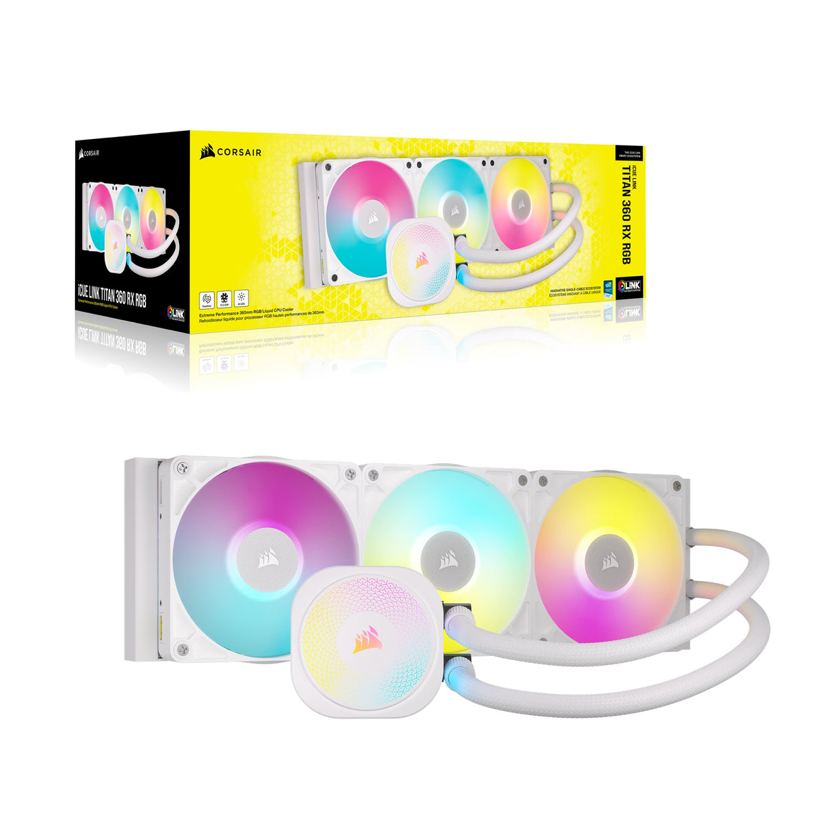 CORSAIR - iCUE LINK TITAN 360 RX Liquid CPU Cooler with RGB Lighting - White