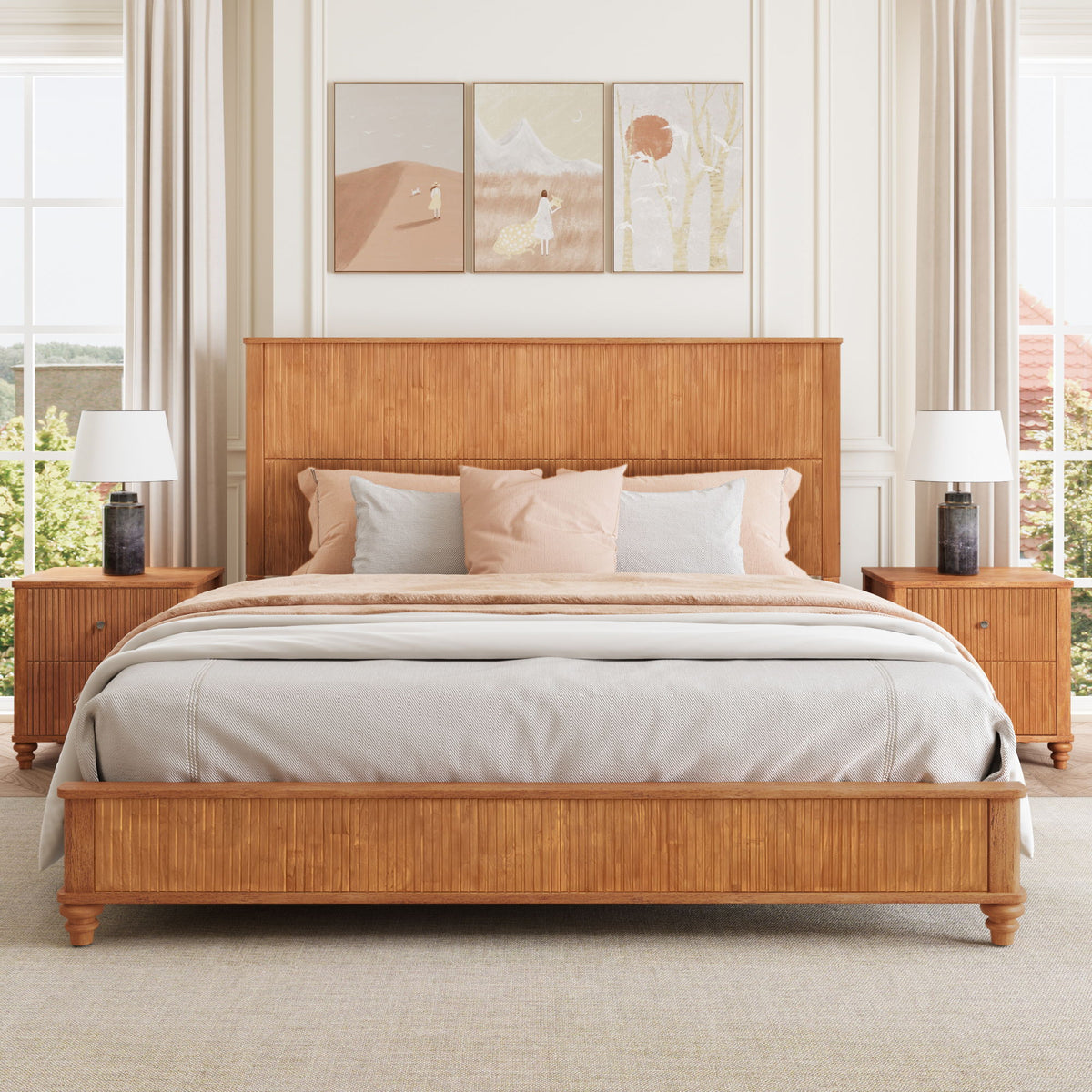 Estructura de cama de plataforma y cabecero alto