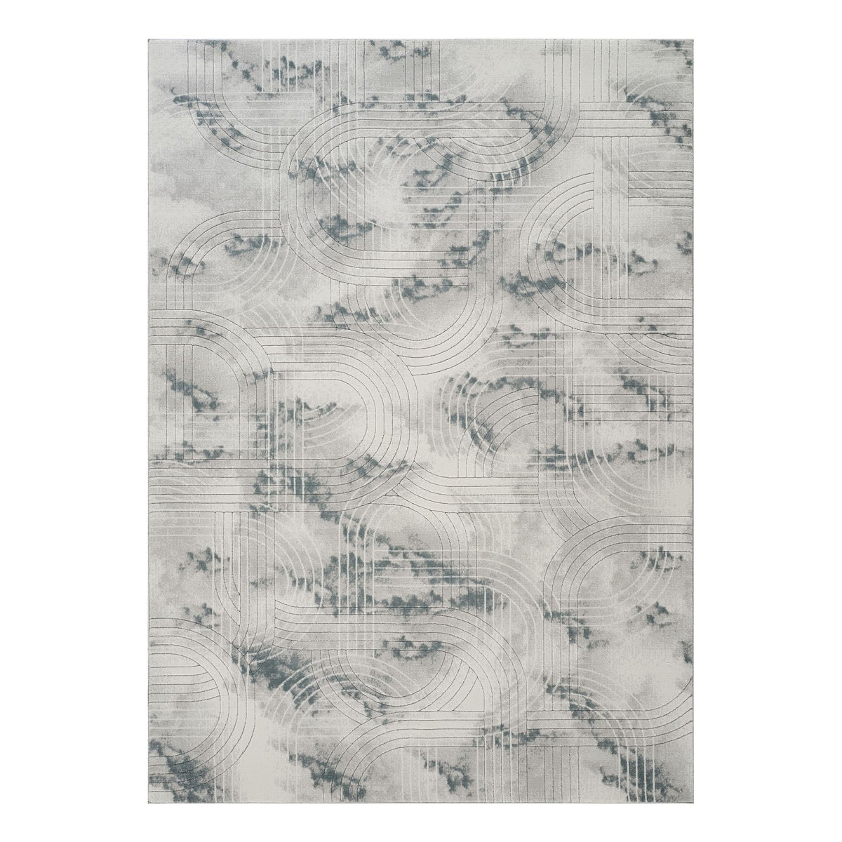 Geometrix - 5'3" X 7'3" Area Rug / Geometric 3D Effect - Ivory / Gray