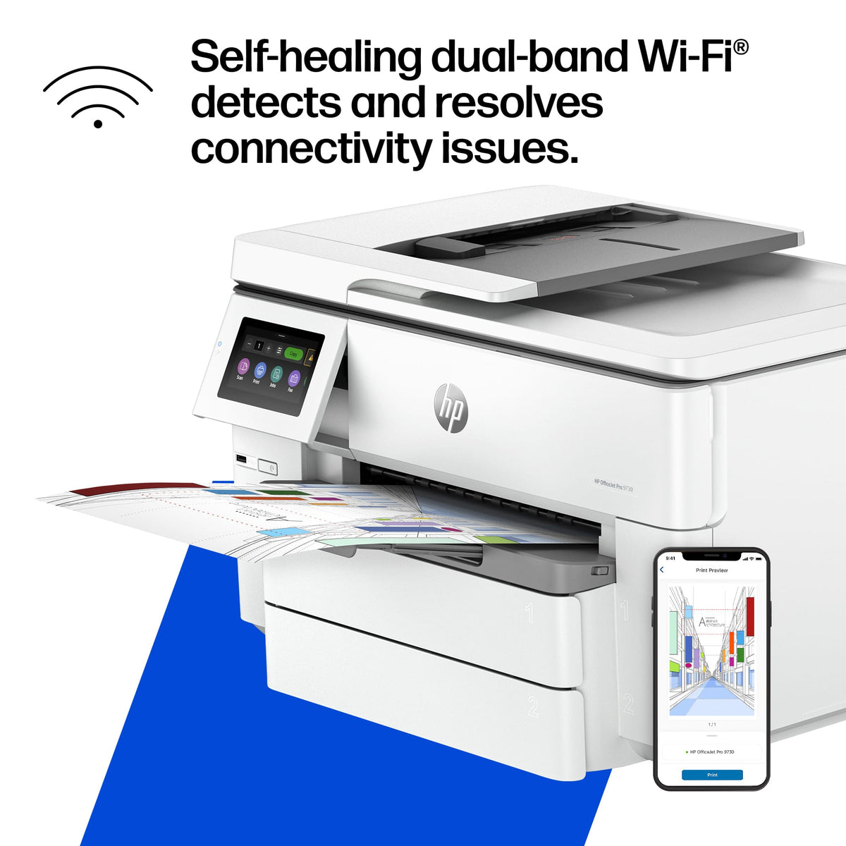 HP - OfficeJet Pro 9730 Wireless AI-Enabled Wide Format All-in-One Inkjet Printer with 3 Months of Instant Ink - White