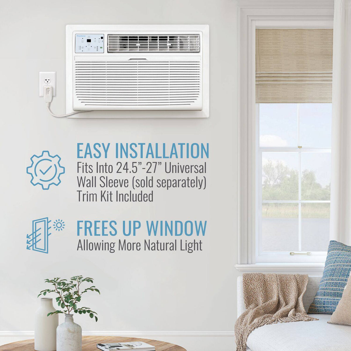 Keystone - Energy Star 10,000 BTU 230V Through-the-Wall Air Conditioner with Follow Me LCD Remote Control - White