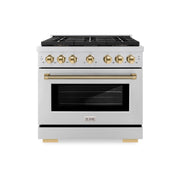 ZLINE - 36 in. Wide 6 Burner Autograph 5.2 Cu. Ft. Freestanding Paramount DuoPro Gas Range with Gold Helix Handle - Stainless Steel