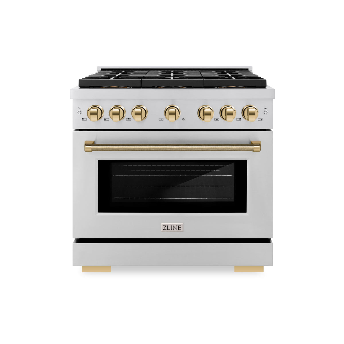 ZLINE - 36 in. Wide 6 Burner Autograph 5.2 Cu. Ft. Freestanding Paramount DuoPro Gas Range with Gold Helix Handle - Stainless Steel