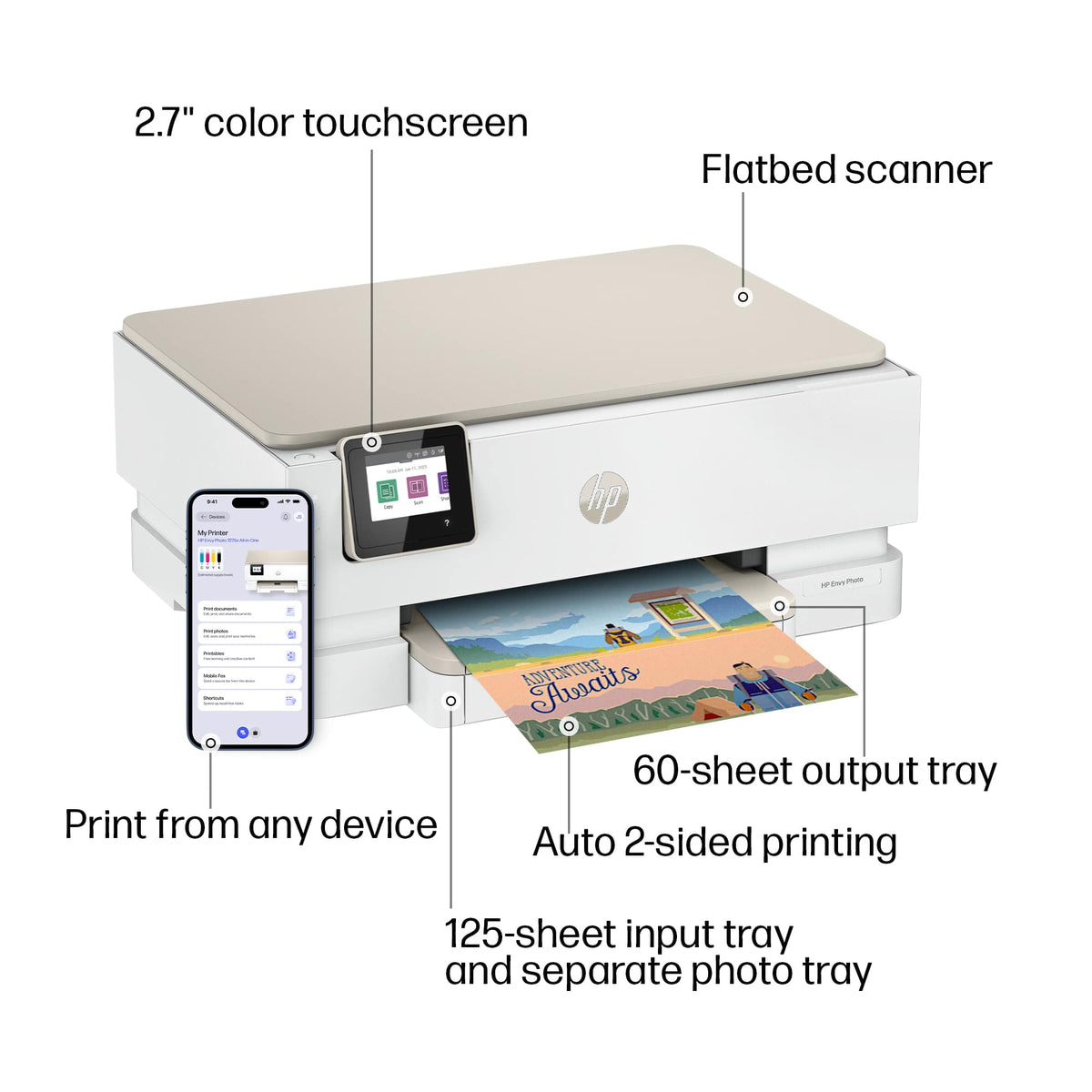 HP - Envy Photo 7275 Wireless AI-Enabled All-in-One Inkjet Printer w/ 3 Months Instant Ink - White