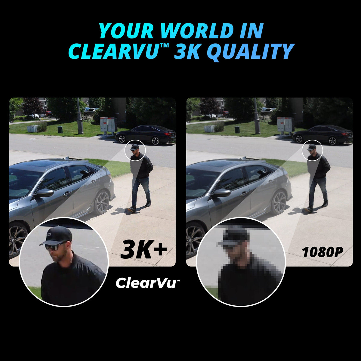 Defender - AI 3K+ Guard Tri-Lens PTZ WIFI Plug-in Security Camera, 360° Tracking, AI Detection, Works w/ Guard App, 3 Pack - White