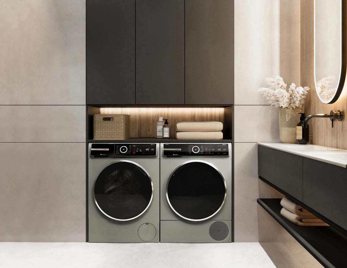 Bosch - 800 Series 2.4 Cu. Ft. High-Efficiency Stackable Smart Front Load Washer with Steam and 4D Wash System - Pearl steel