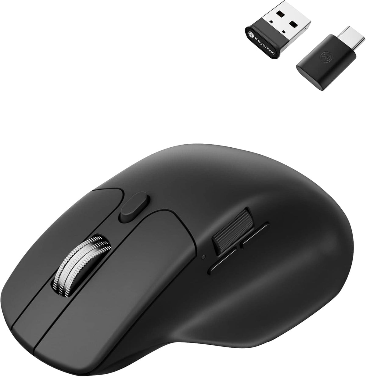 Keychron - M6 Ergonomic Wired & Wireless Laser Mouse w/ Macro Button & Fast-Scrolling Metal Wheel, For Windows PC & Mac - Wired - Black