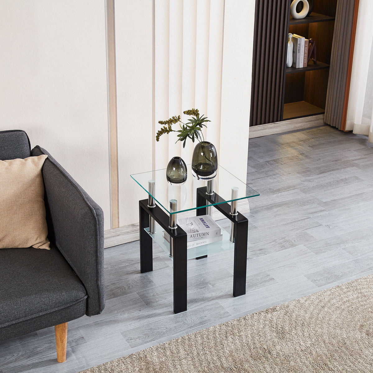 Mesa de centro moderna de lujo de vidrio templado con 2 niveles