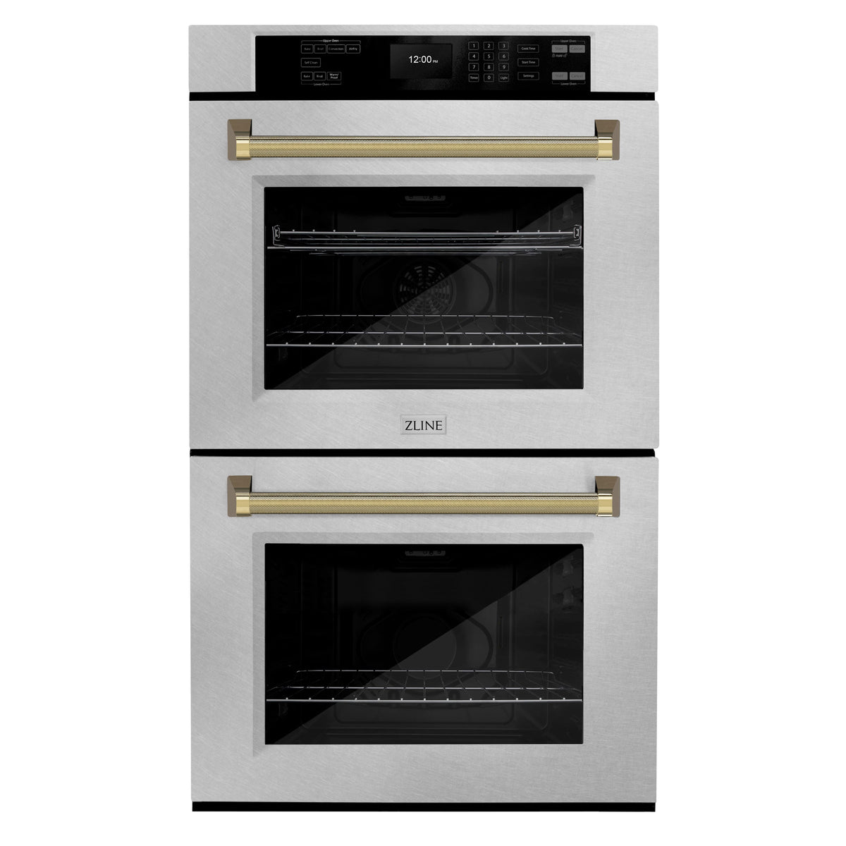 ZLINE - Autograph 30 in. True Convection Double Wall Oven in Satin Steel with Gold Helix Handles (WADSZ-30-KG) - Satin Stainless Steel