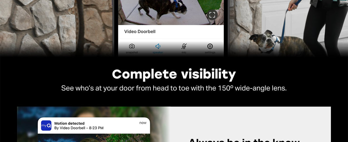 Chamberlain - myQ Video Doorbell | 2K Camera, Battery/Wired, Color Night Vision, Live View with 2-Way Talk, Motion Detection & Alerts - Black