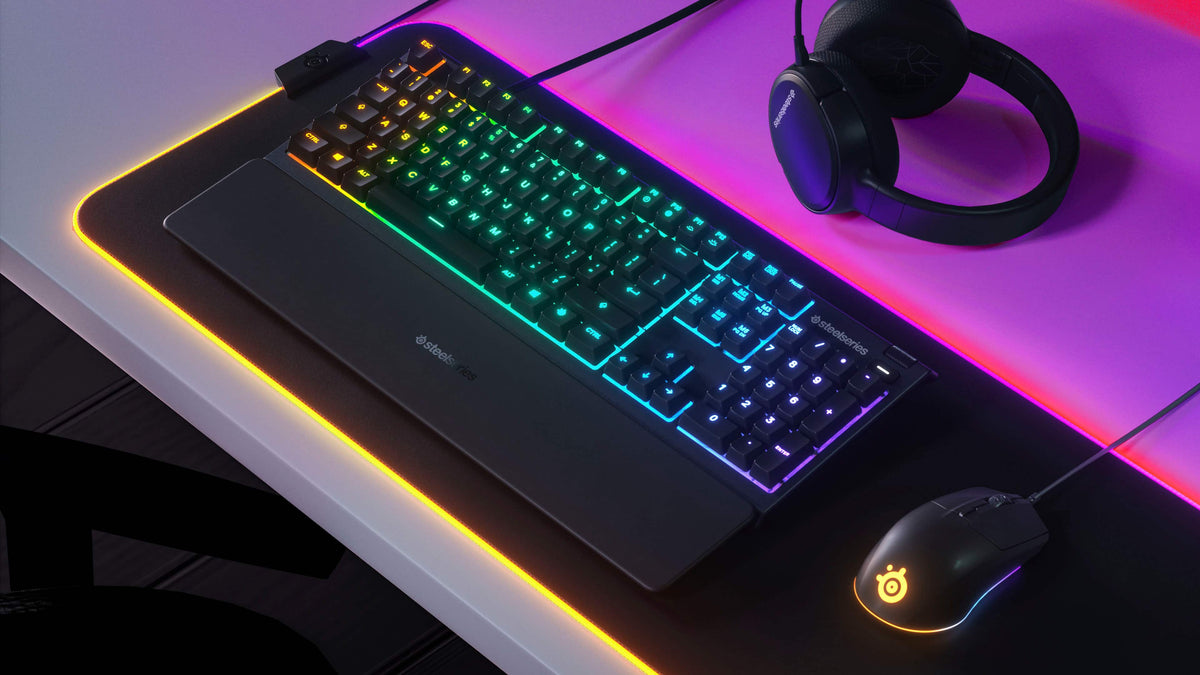 SteelSeries - Apex 3 Full Size Wired Membrane Whisper Quiet Switch Gaming Keyboard with 10 zone RGB Backlighting - Black