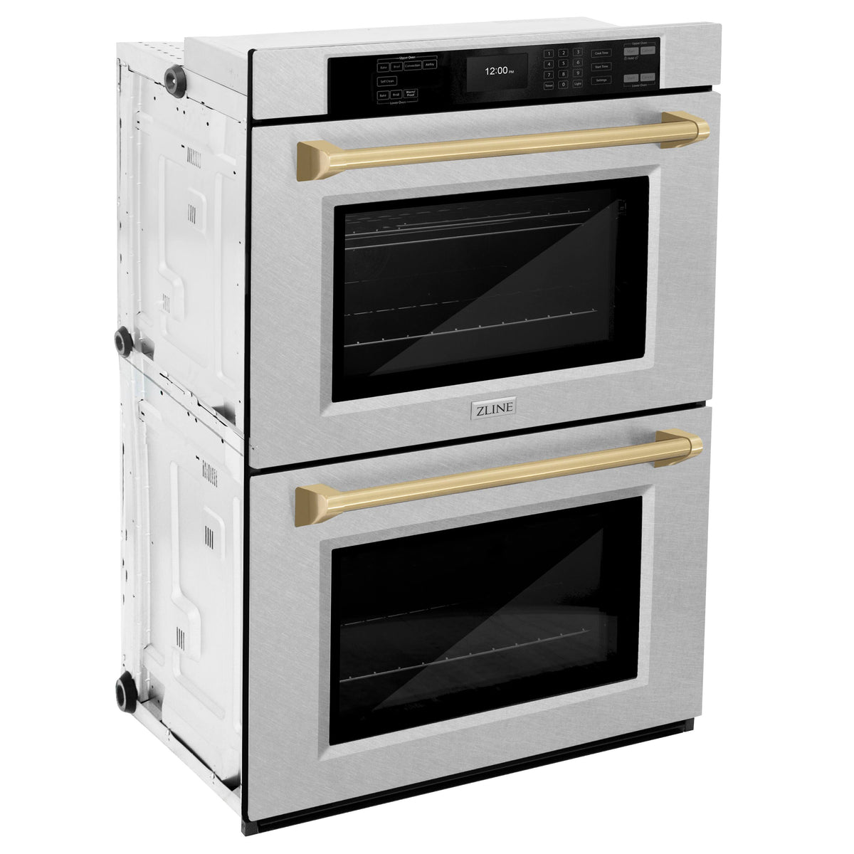 ZLINE - 30 in. Autograph Double Wall Oven w/ Air Fry in Satin Steel and Bronze Handles - Satin Stainless Steel