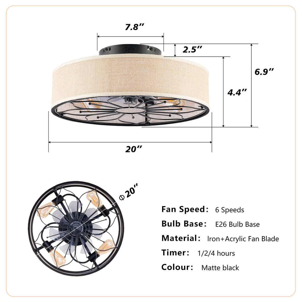 Ventilador de techo sin aspas Lotus con control remoto para sala de estar - Negro mate