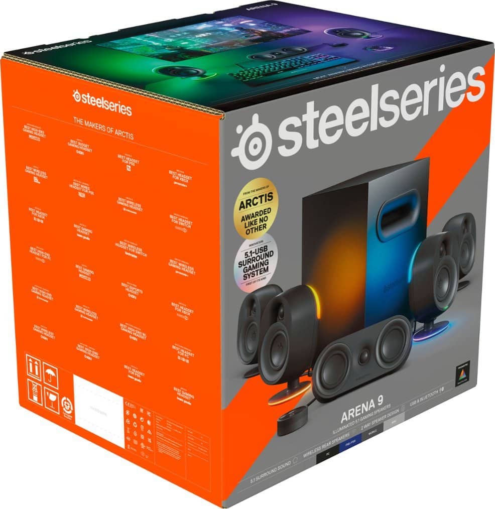 SteelSeries - Arena 9 5.1 Bluetooth Gaming Speakers with RGB Lighting (6 Piece) - Black