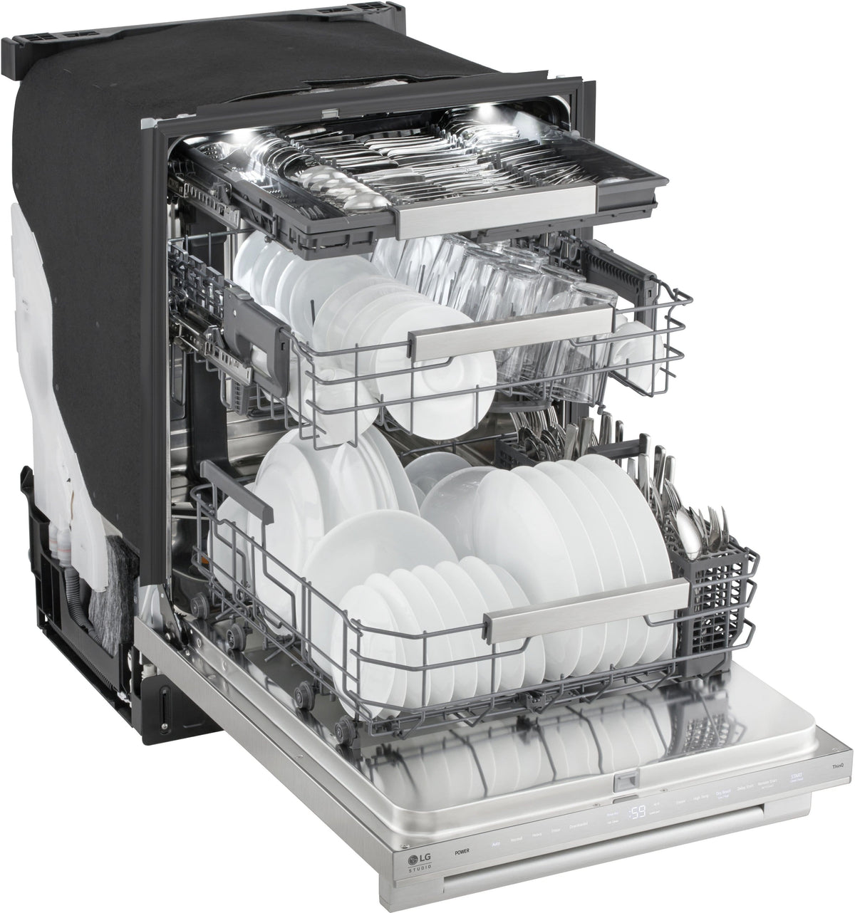 LG - STUDIO FlushFit 24-in Top Control Smart Built-In Stainless Steel Tub Dishwasher w/3rd Rack, 1 Hour Wash and Dry, 39dBA - Stainless Steel