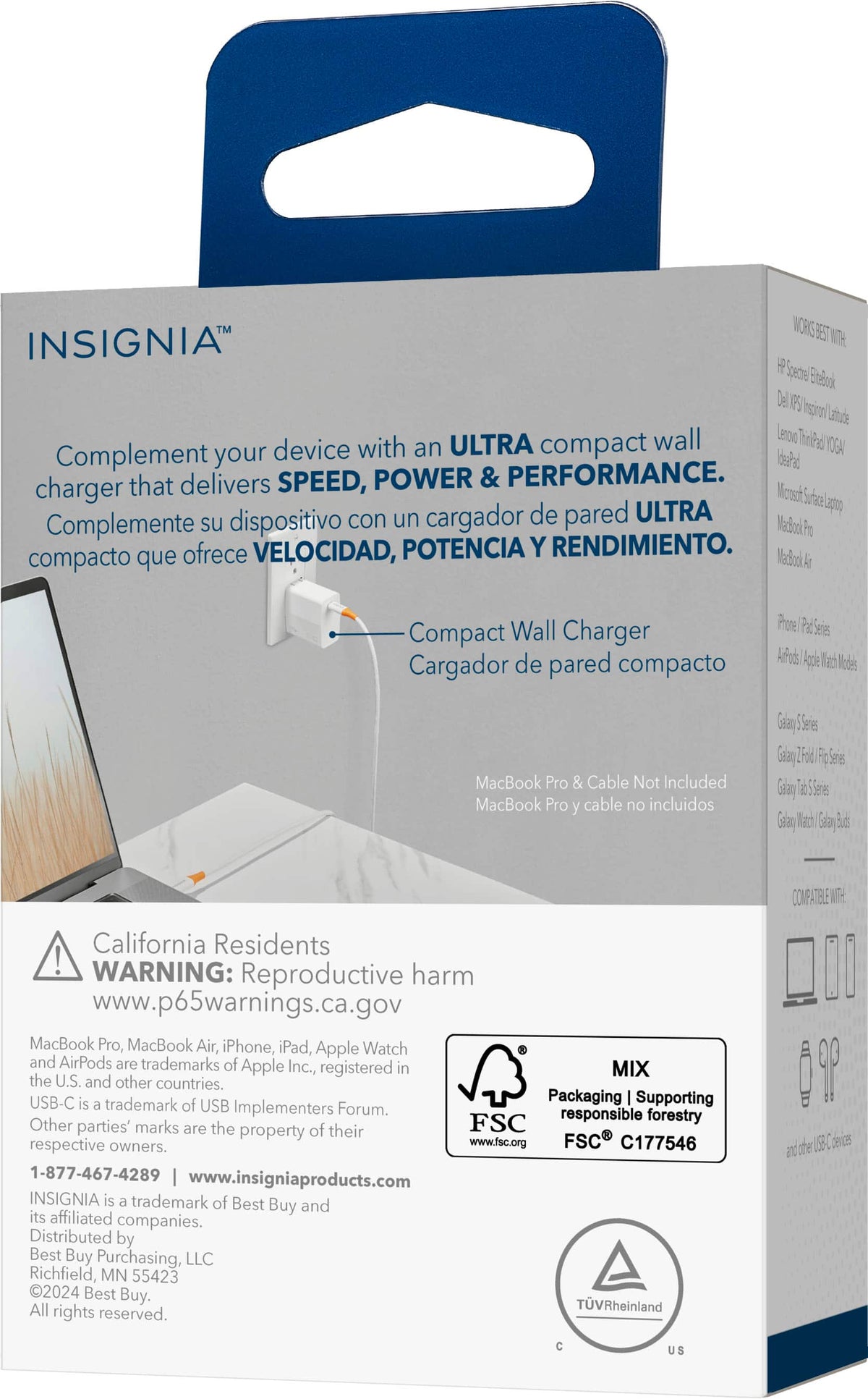 Insignia™ - 100W USB-C GaN Wall Charger for MacBook Pro, MacBook Air, iPads, Galaxy tablets, and other USB-C laptops and Devices - White