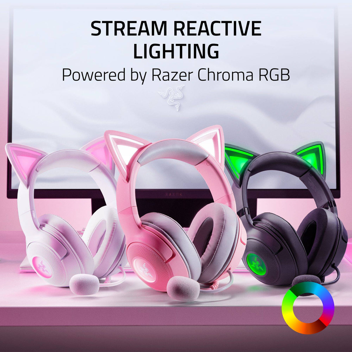 Razer - Kraken Kitty V2 Wired Over-the-Ear Gaming Headset for PC, Mac, Nintendo Switch, Steam Deck, Mobile, and Tablet - White