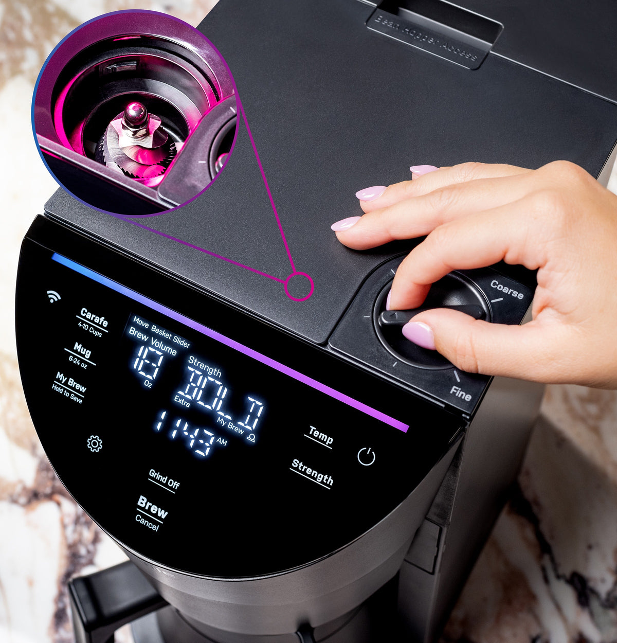 GE Profile - Grind and Brew 10-Cup and Single Serve Brewer with 6 Option Adjustable Burr Grinder - Carbon Black