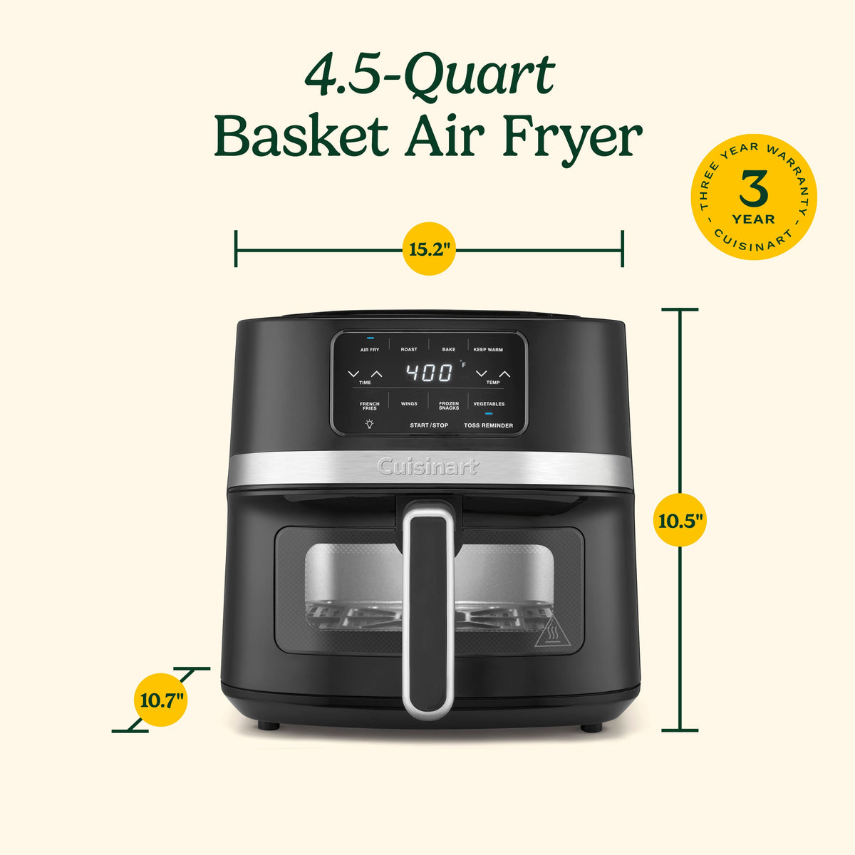 Cuisinart - 4.5 qt Basket Air Fryer - Black Stainless Steel