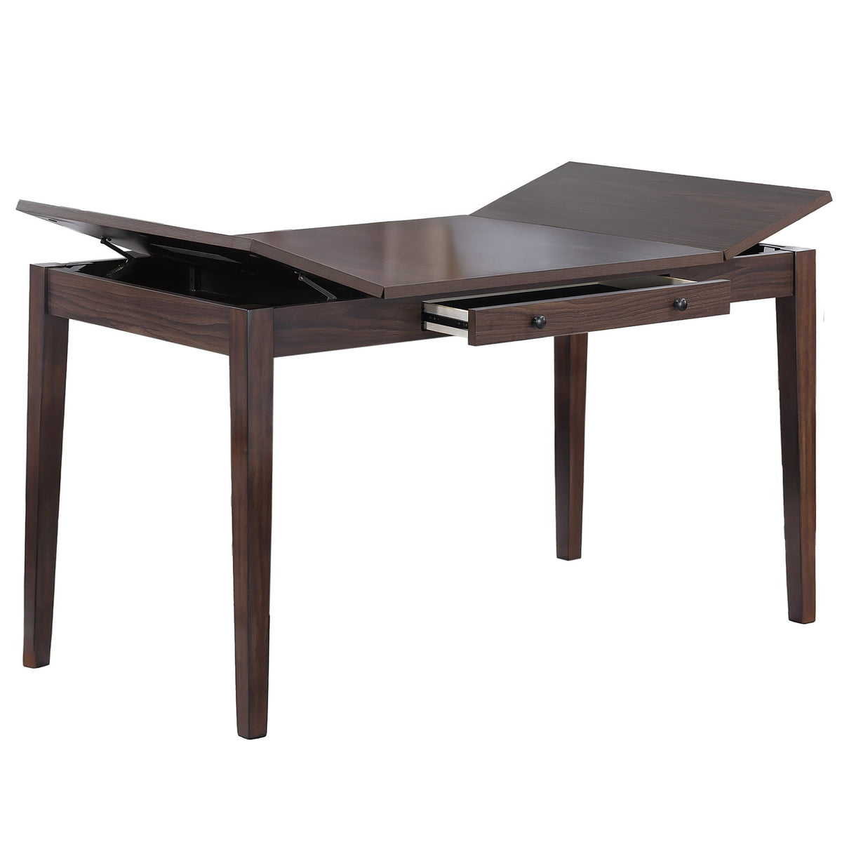 Mesa de comedor de altura de mostrador con cubierta elevable, almacenamiento y cajón frontal - Nogal