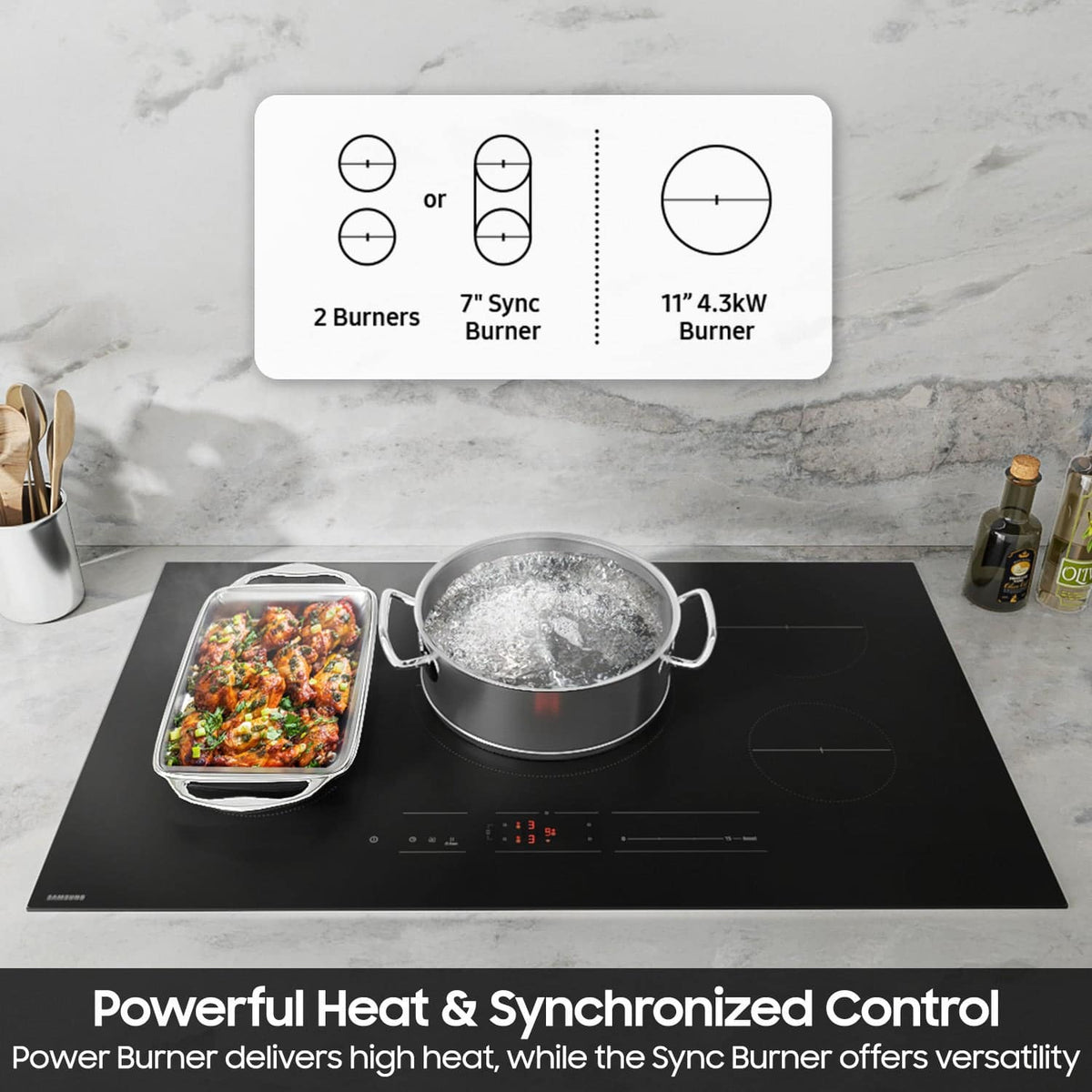 Samsung - 36" Induction Cooktop with Anti-Scratch Matte Glass and Sync - Black