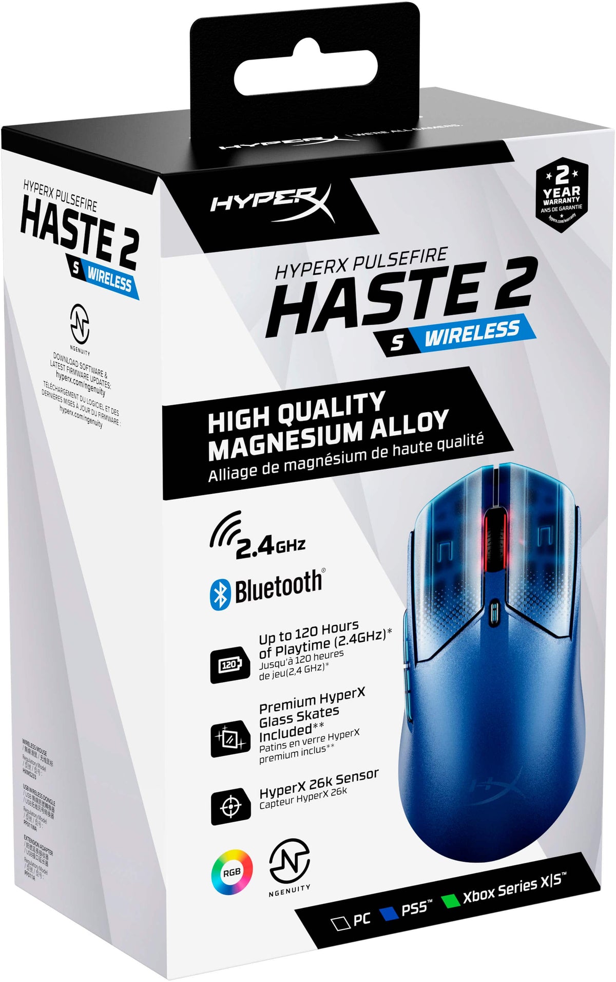 HyperX - Pulsefire Haste 2 S Lightweight Wireless Optical Gaming Mouse with RGB Lighting - Wireless - Navy