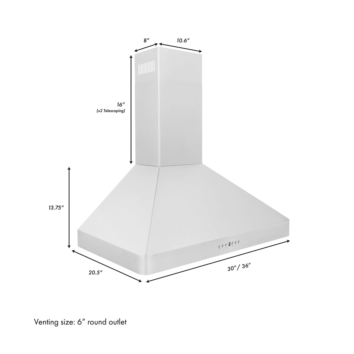 ZLINE - 30 inches - Externally Vented - Wall Range Hood - Brushed Stainless Steel