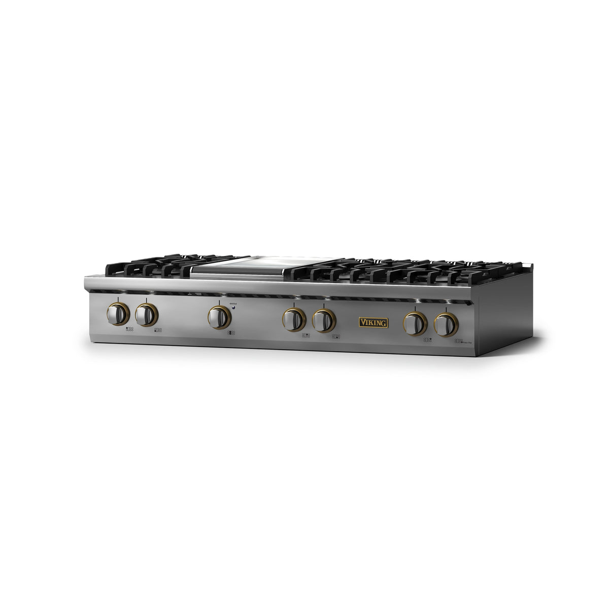 Viking - 48"W. Pro5S 6 Burner Built-in Gas Sealed Burner Rangetop-LP-Stainless Steel/Brushed Brass - Stainless Steel