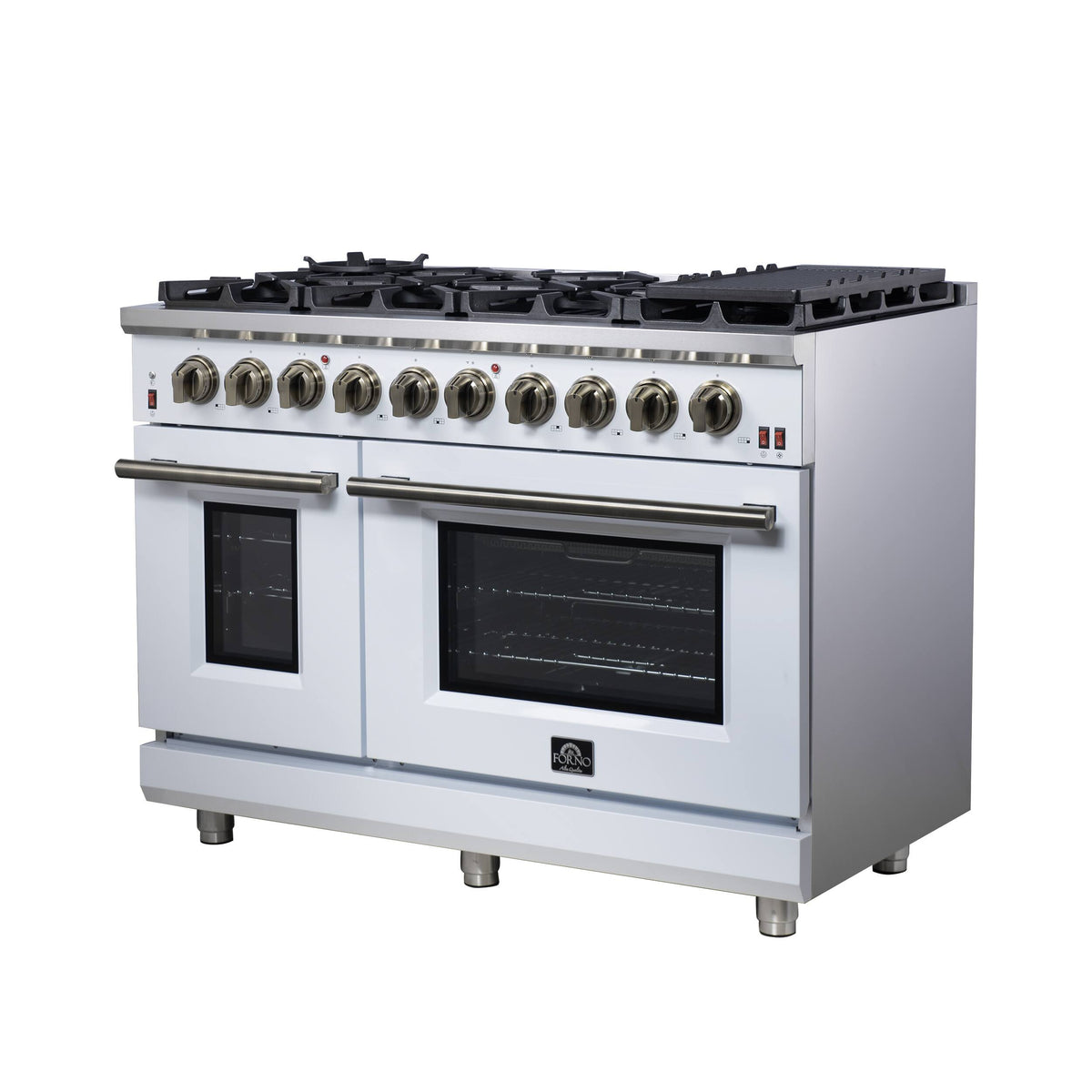 Forno Appliances - 48 in. Wide 8 Burner Massimo 6.58 Cu. Ft. Freestanding True Convection Gas Range with Air Fryer Kit, Wok Support - White
