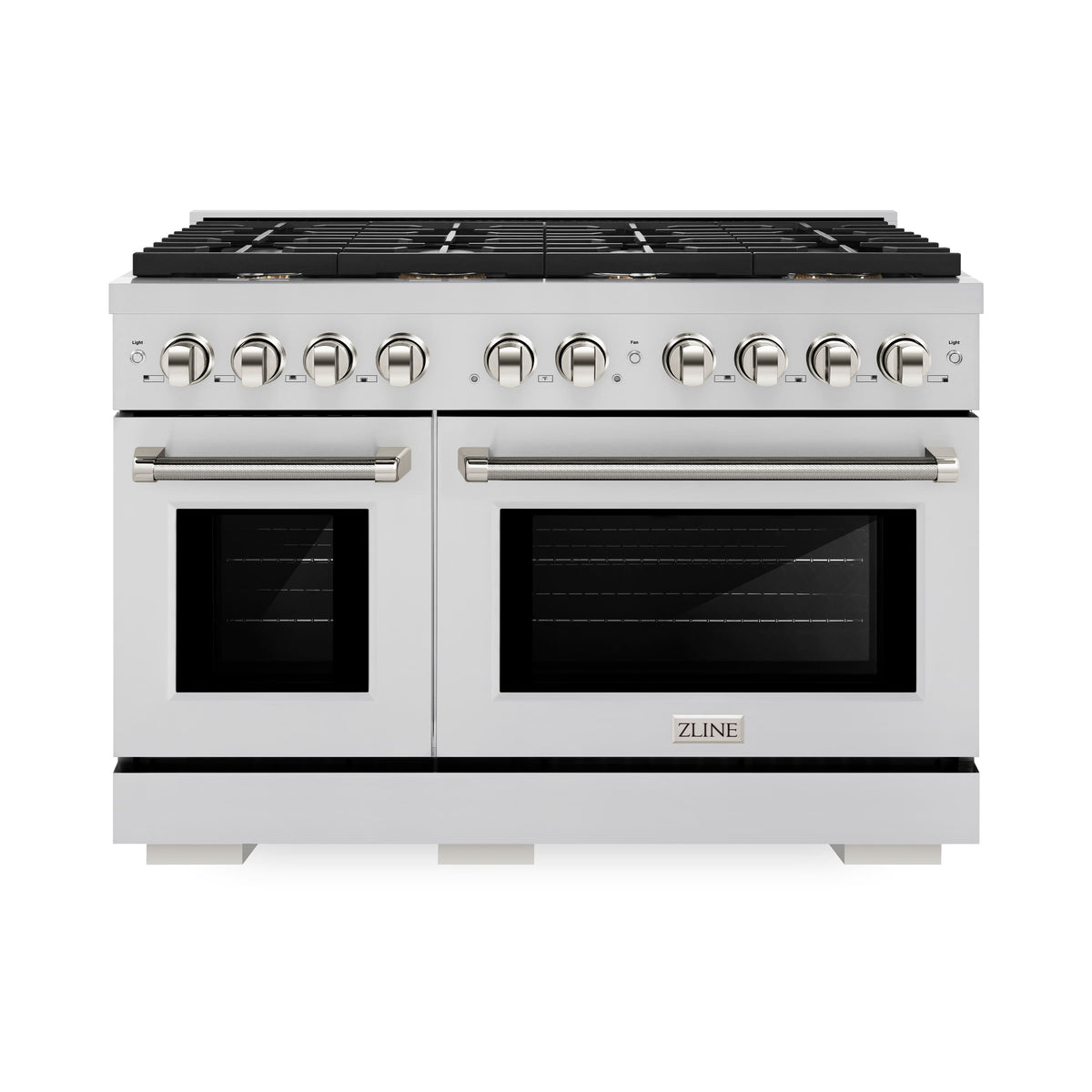 ZLINE - 48 in. Wide 8 Burner Autograph 6.7 Cu. Ft. Freestanding Paramount Gas Range with Polished Nickel Helix Handles - Stainless Steel