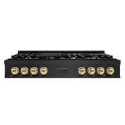 ZLINE - Autograph 48 in. Slide-In Classic Rangetop w/ 8 Burners in Black Stainless Steel & Gold Accents - Black Stainless Steel