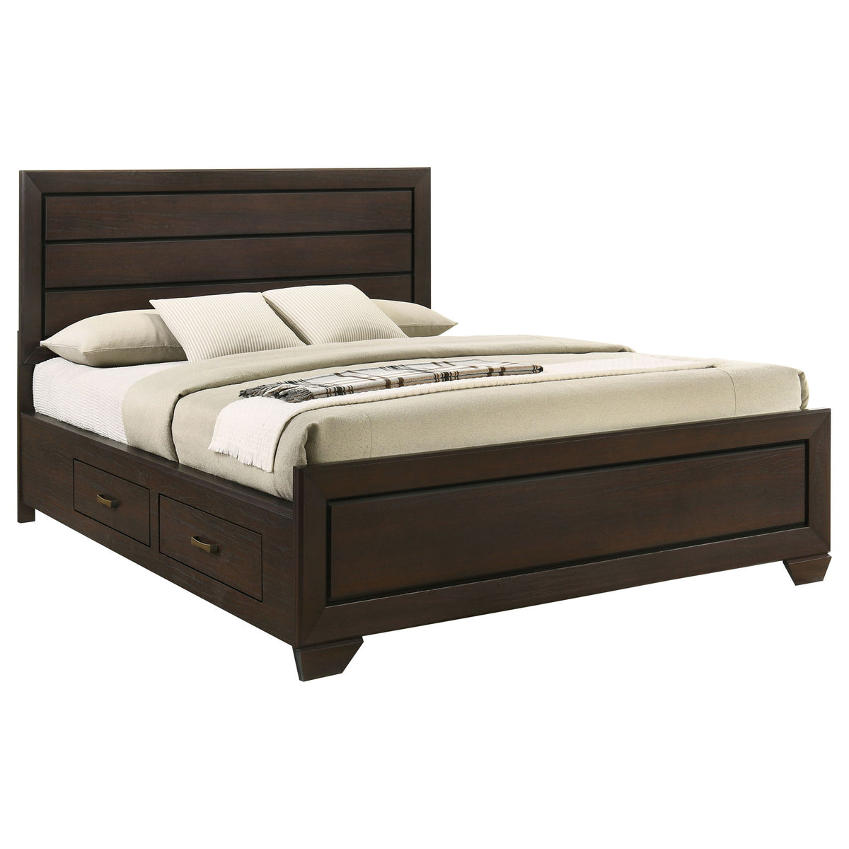 Cama Kauffman de Almacenamiento Queen con Paneles y Cajones Laterales - Marrón Oscuro