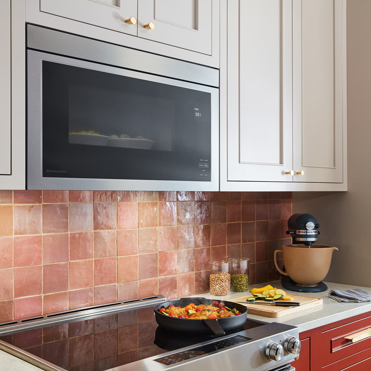 KitchenAid - 1.1 Cu. Ft. Over-the-Range Microwave with Flush Built-in Design and PrintShield Finish - Stainless Steel
