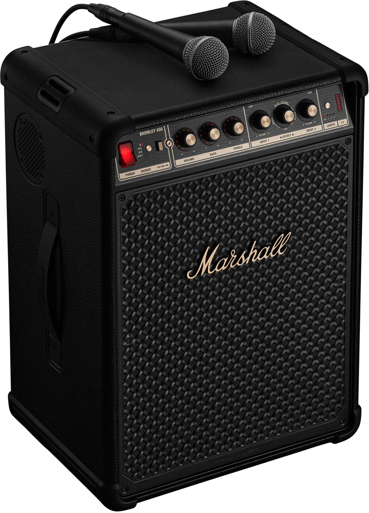 Marshall - Bromley 450 Portable Wireless Party Speaker with Bluetooth / 3.5 mm Auxiliary / RCA / Microphone Inputs and LED Lights - Black/Brass