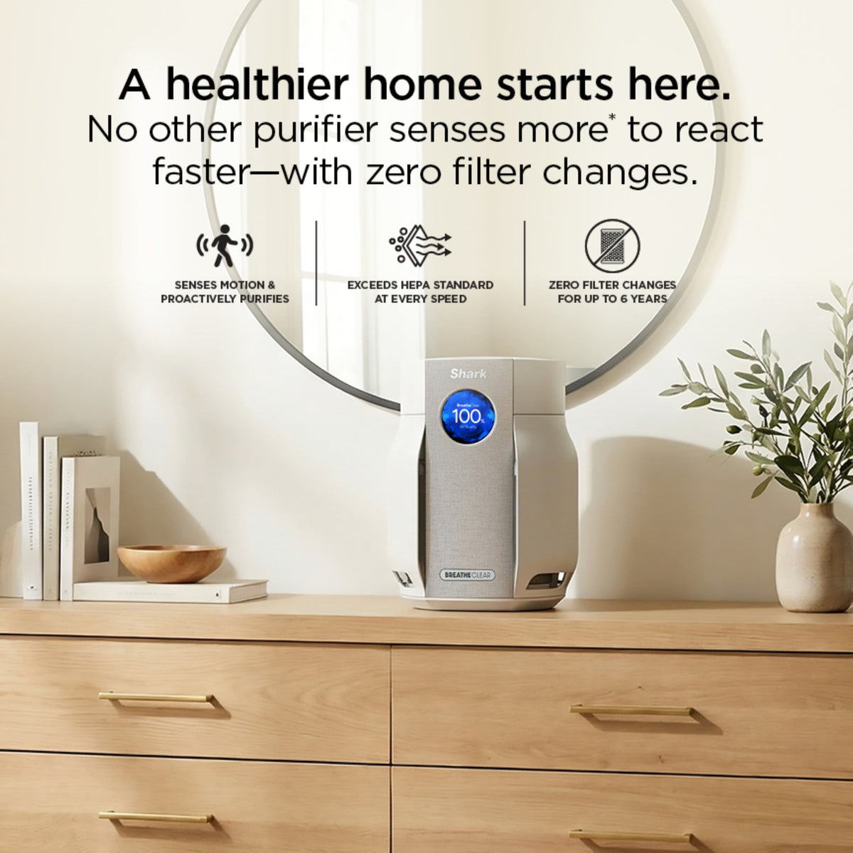 Shark - BreatheClear Compact Pro Air Purifier with NeverChange, 300 sqft - Dove