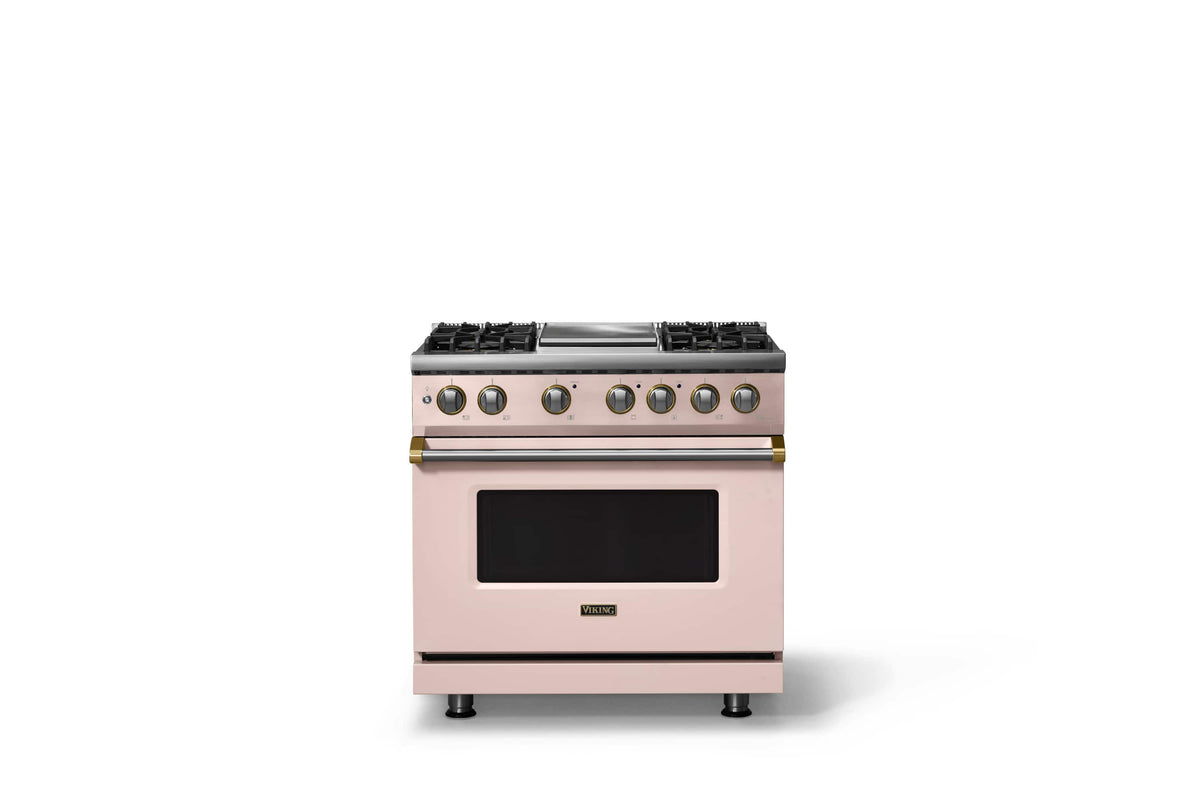 Viking - 36"W. Pro5S 5.6 Cu. Ft. Freestanding Self-Clean Sealed 4B LP DF Convection Range/Grdl-Blush/Brushed Brass - Blush
