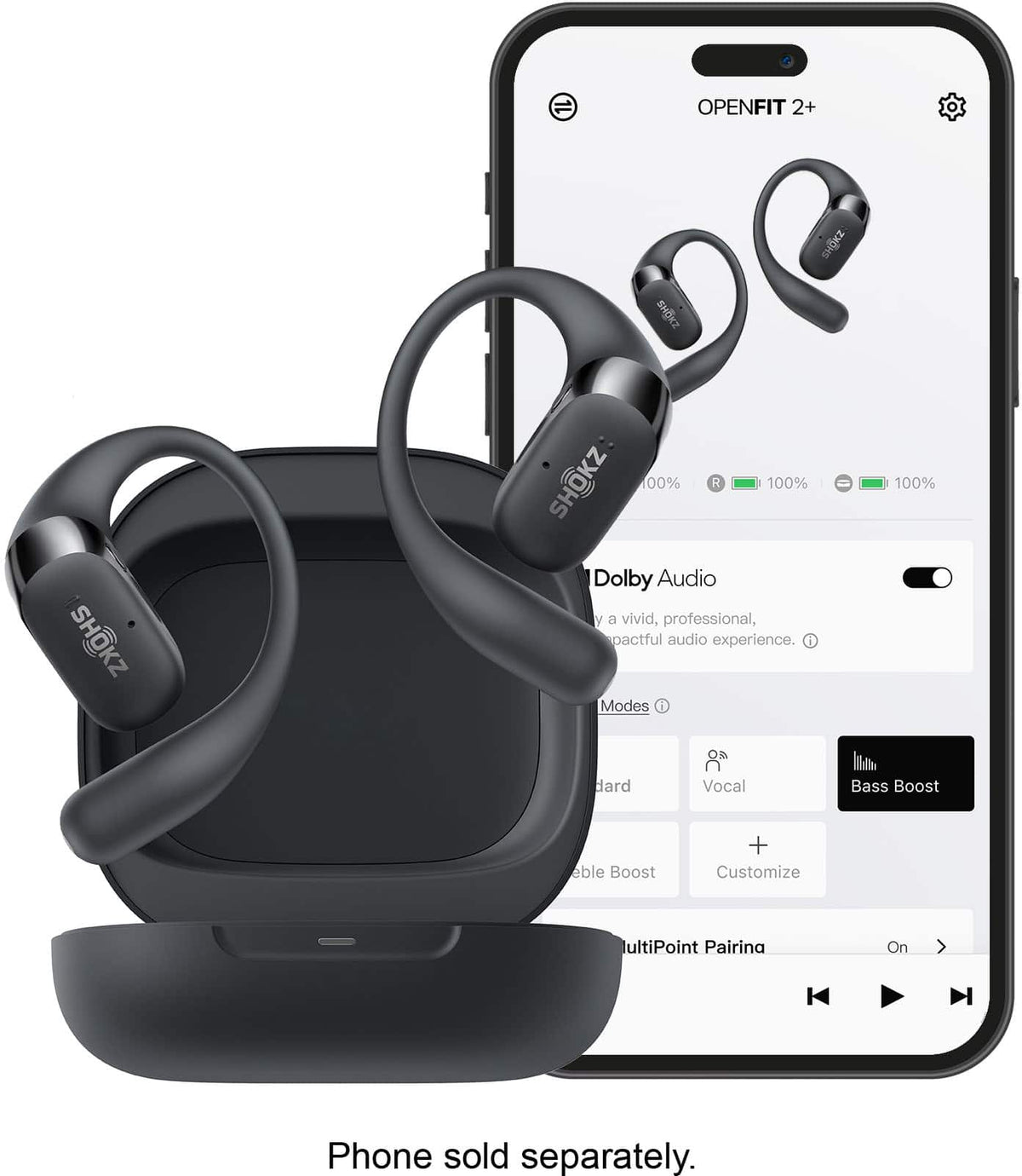 Shokz - OpenFit 2+ Open-Ear True Wireless Bluetooth Earbuds - Black