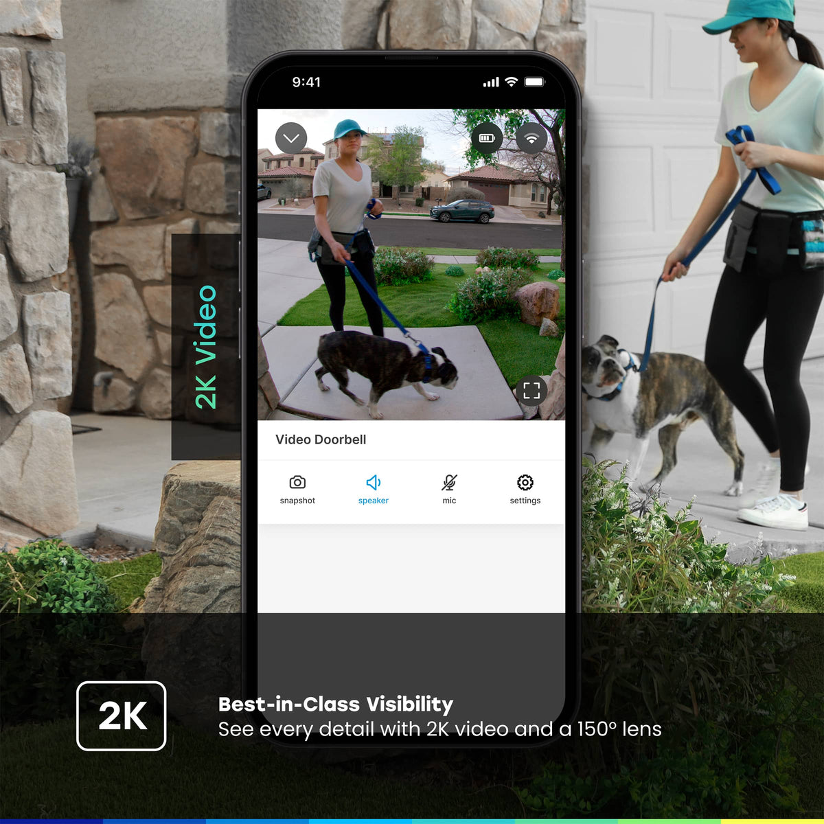 Chamberlain - myQ Video Doorbell | 2K Camera, Battery/Wired, Color Night Vision, Live View with 2-Way Talk, Motion Detection & Alerts - Black