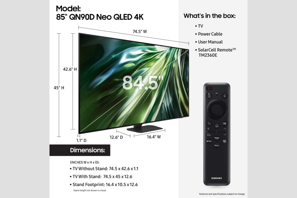 Samsung - 85” Class QN90D Series Neo QLED 4K Mini LED Smart Tizen TV (2024)