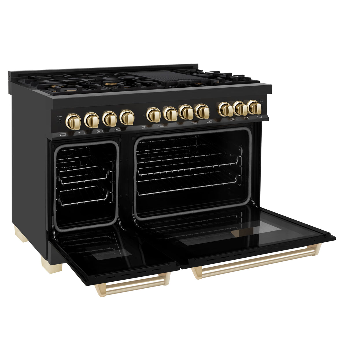 ZLINE - 48 in. Wide 7 Burner Autograph 6.0 cu. ft. Freestanding Legacy Dual Fuel Range with  Black Steel & Gold Accents - Black