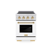ZLINE - 24 in. Wide 3 Elements Autograph 3.2 cu. ft. Paramount Freestanding Induction Range with Gold Accents with White Door - White Matte