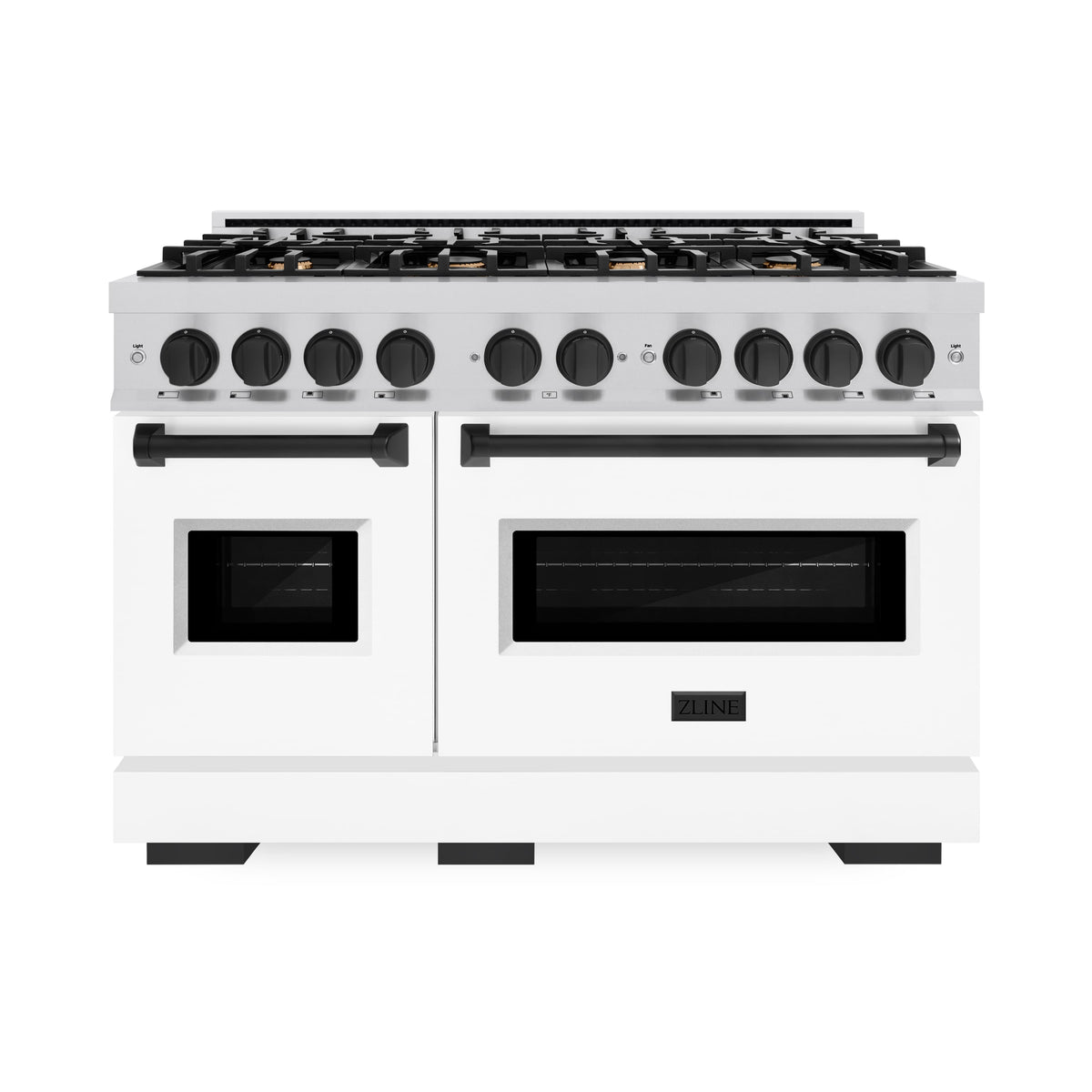 ZLINE - 48 in. Wide 8 Burner Autograph Classic Gas Range  and Black Accents (CGRZ-WM-48-MB) - Satin Steel/White